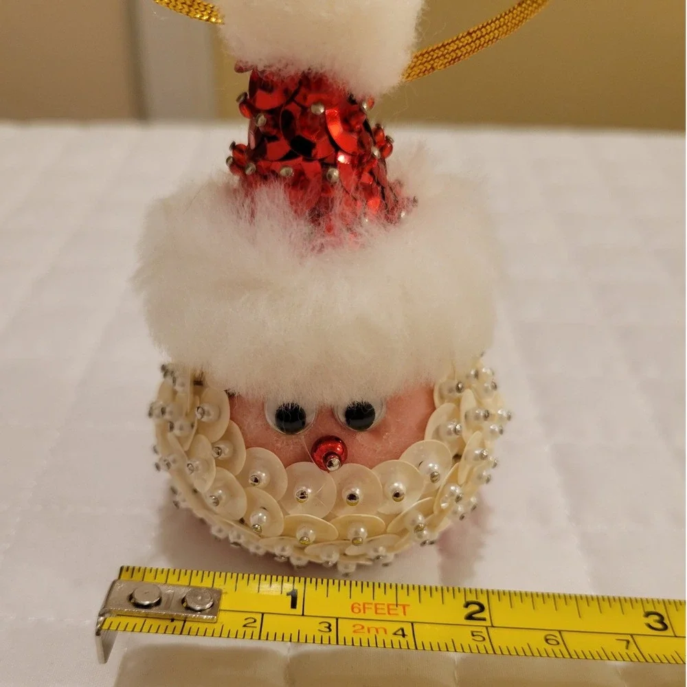 VTG Santa‎ Claus Push Pin Sequin Beaded Christmas Tree Ornament Holiday Adorable